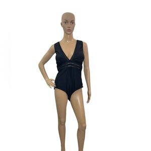 Fresh Water Women’s Size XXL (20) V Neck  Solid Black One Pice Swimsuit